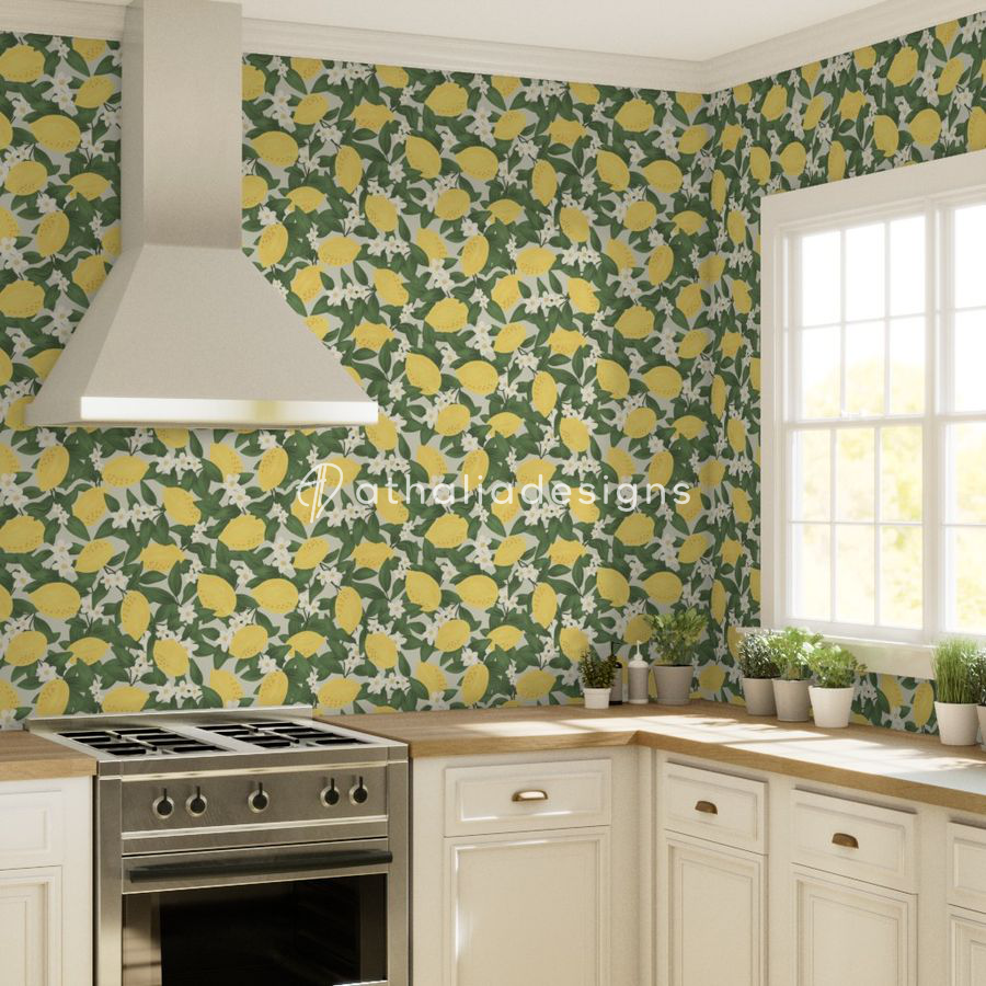 Big Size Hand Drawn Floral Lemon Cottagecore Aesthetic Grayish Sage Green