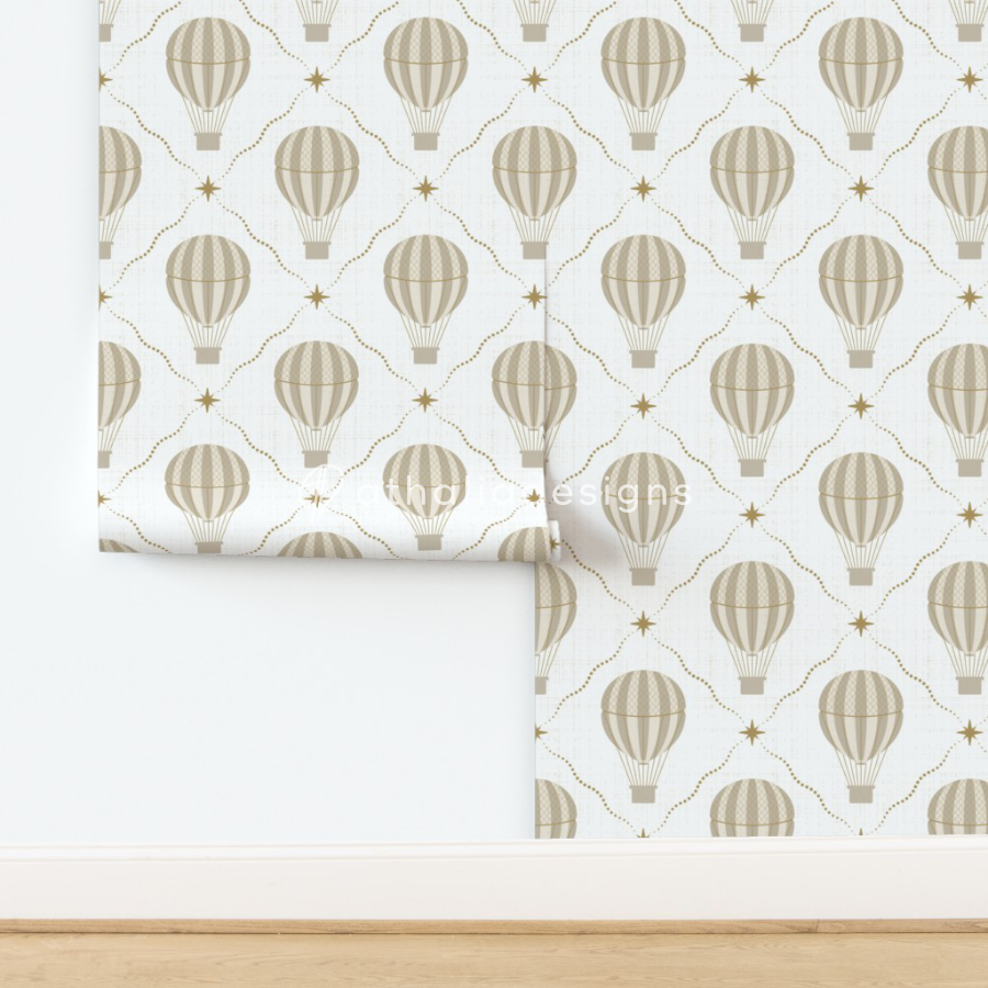 Timeless Gender Neutral Nursery Hot Air Balloon Linen Looked in White