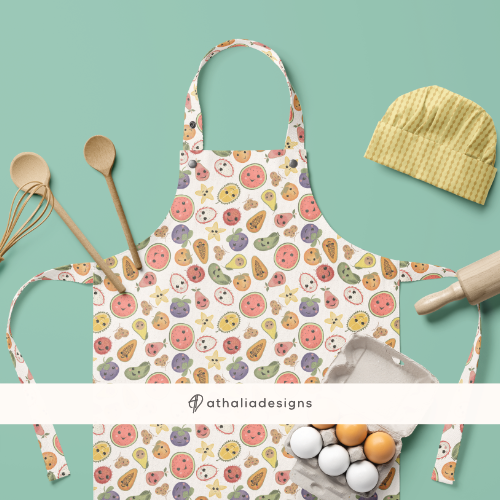 Playful Kawaii Fruit Face Apron