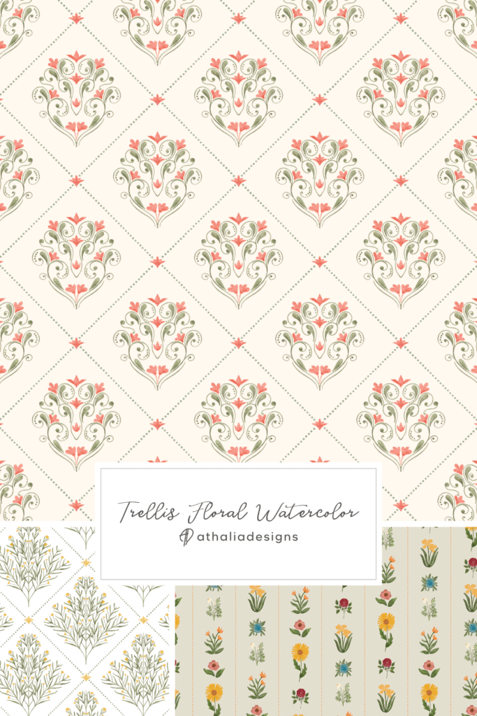 Trellis Floral Watercolor Wallpaper