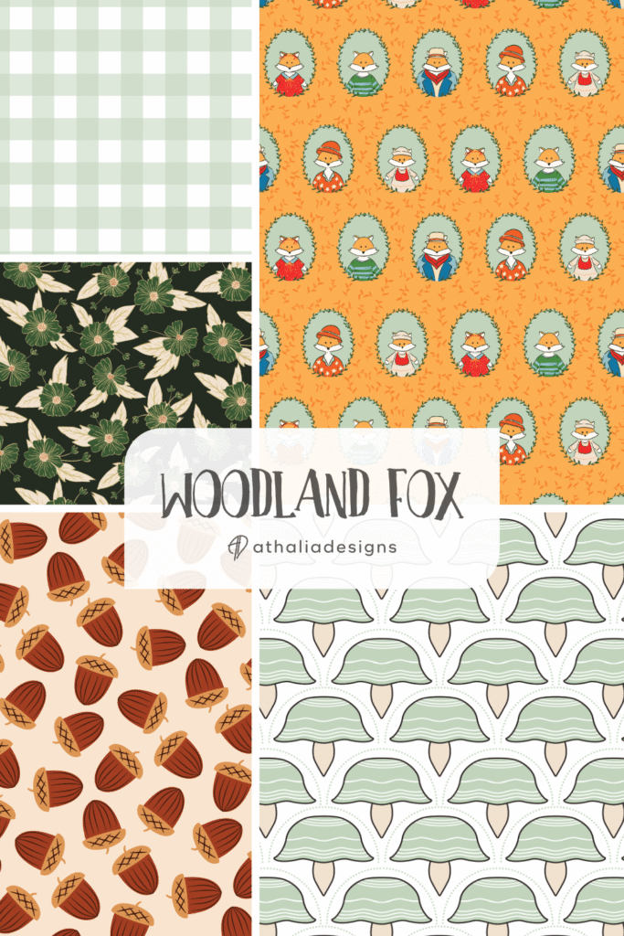 Woodland Fox, Mushroom, hazelnut, and flower Design Collection