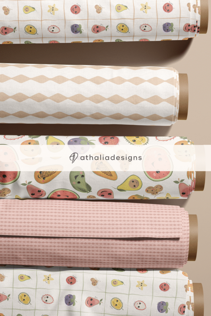Playful Kawaii Fruit Face Fabric Rolls