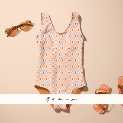 Retro Geometric Diamond Design Collection on Swimsuit