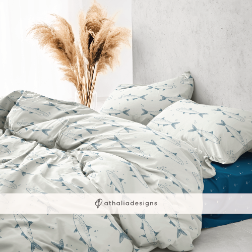 Bedding Set with Mediterranean Fish Pattern.